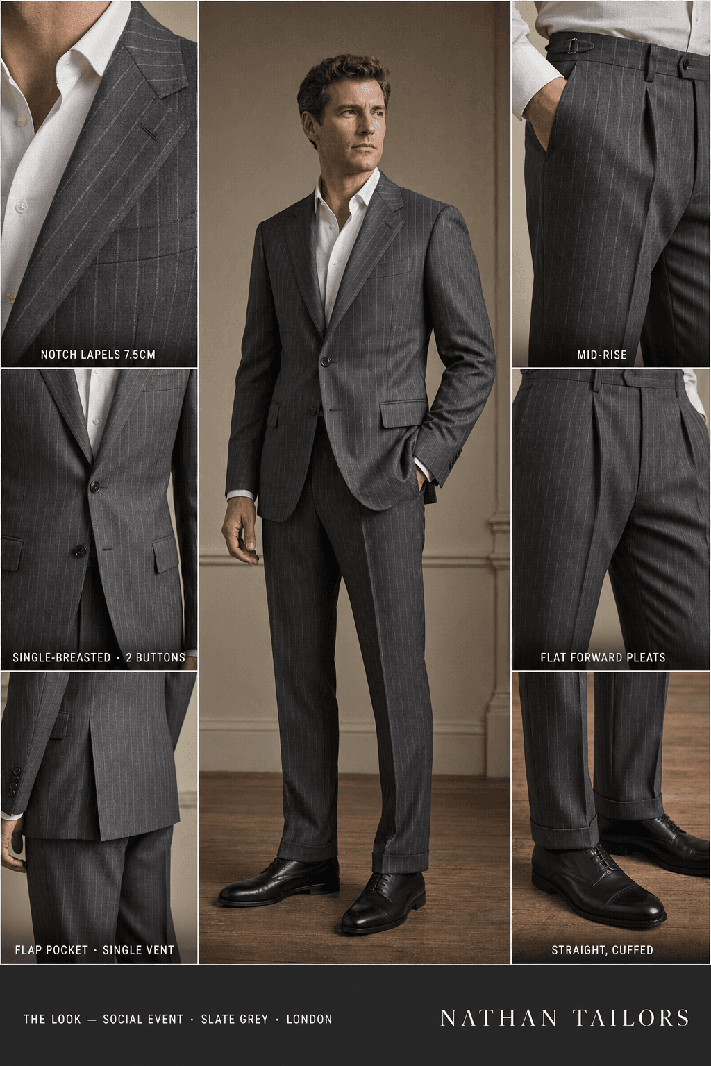 slate grey pinstripe single-breasted bespoke suit — custom tailored by Nathan Tailors, the Hoi An custom tailor