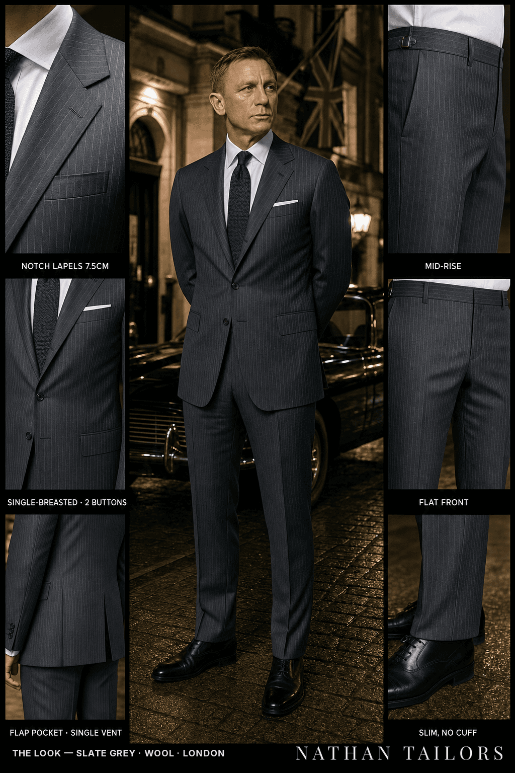 slate grey pinstripe single-breasted bespoke suit — custom tailored by Nathan Tailors, the Hoi An custom tailor