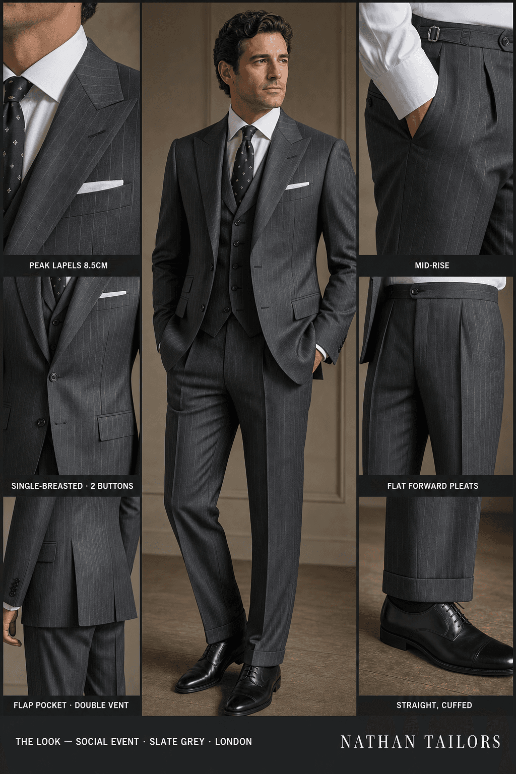 slate grey pinstripe single-breasted bespoke suit — custom tailored by Nathan Tailors, the Hoi An custom tailor