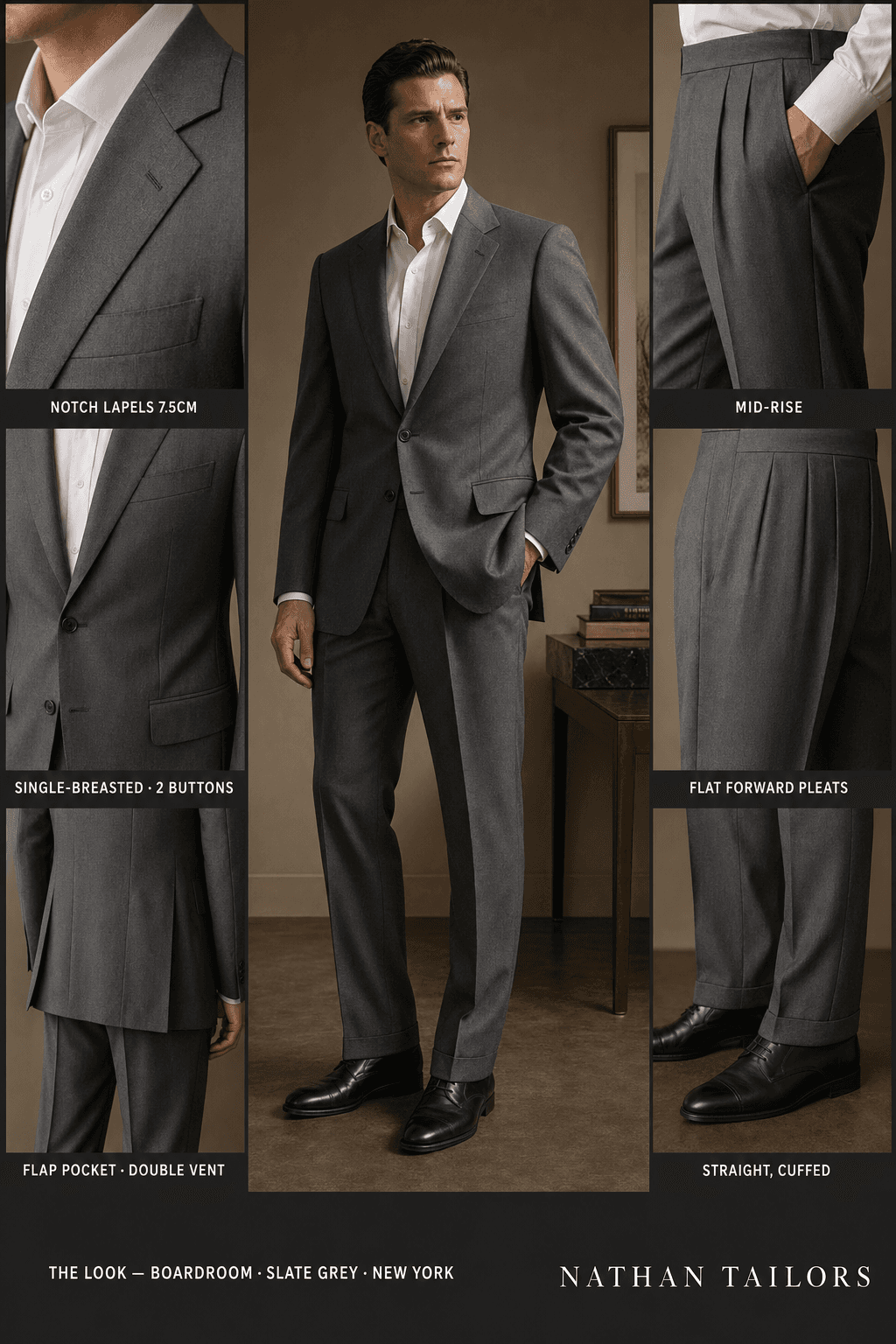 slate grey single-breasted bespoke suit — custom tailored by Nathan Tailors, the Hoi An custom tailor