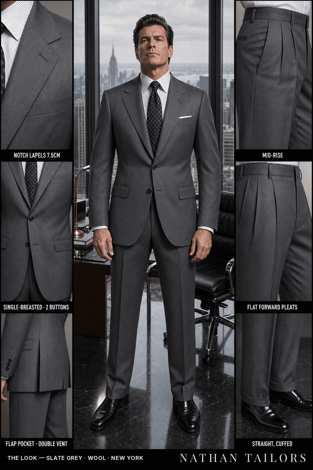 slate grey single-breasted bespoke suit — custom tailored by Nathan Tailors, the Hoi An custom tailor