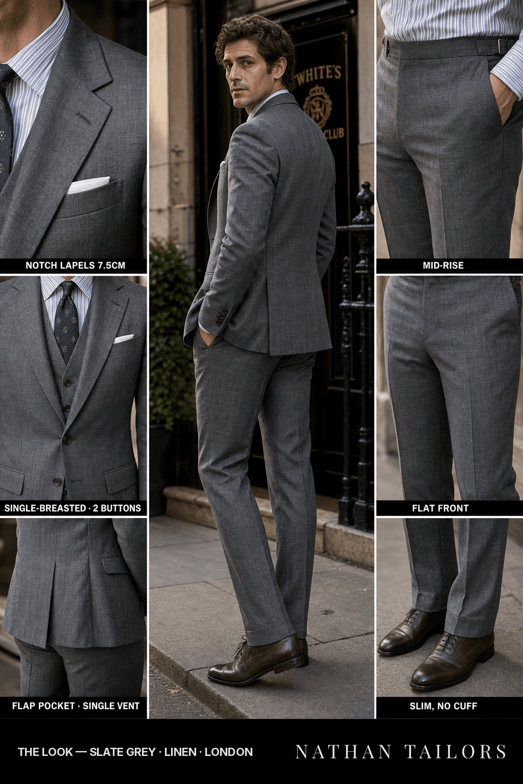 slate grey single-breasted bespoke suit — custom tailored by Nathan Tailors, the Hoi An custom tailor