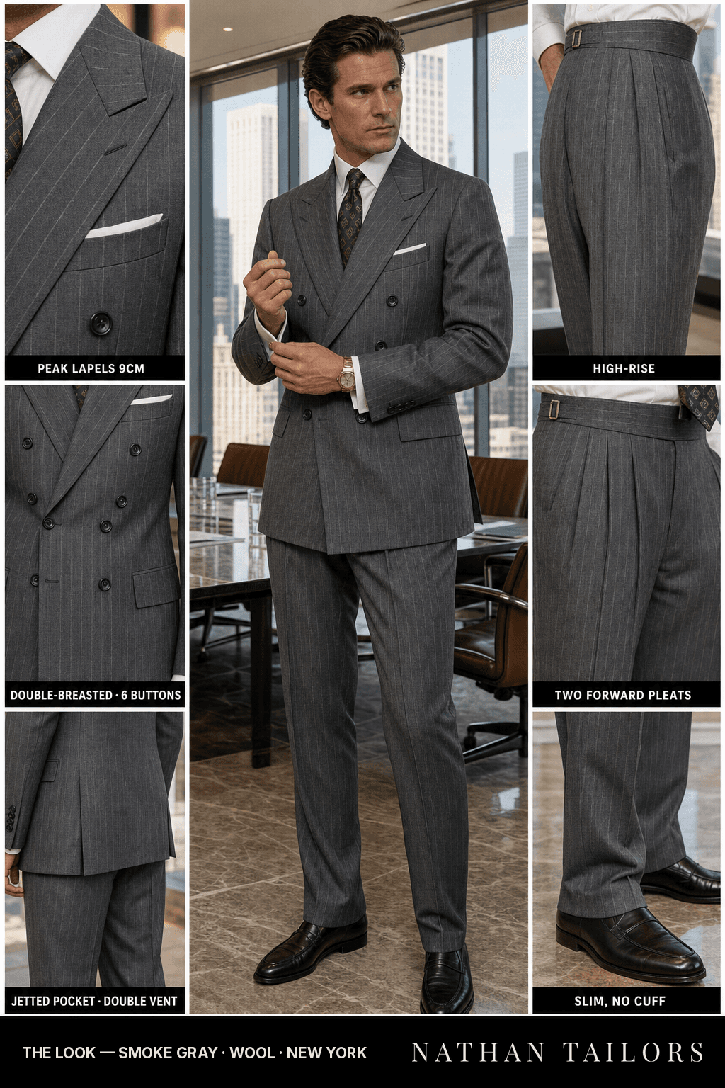 smoke gray chalk_stripe double-breasted bespoke suit — custom tailored by Nathan Tailors, the Hoi An custom tailor