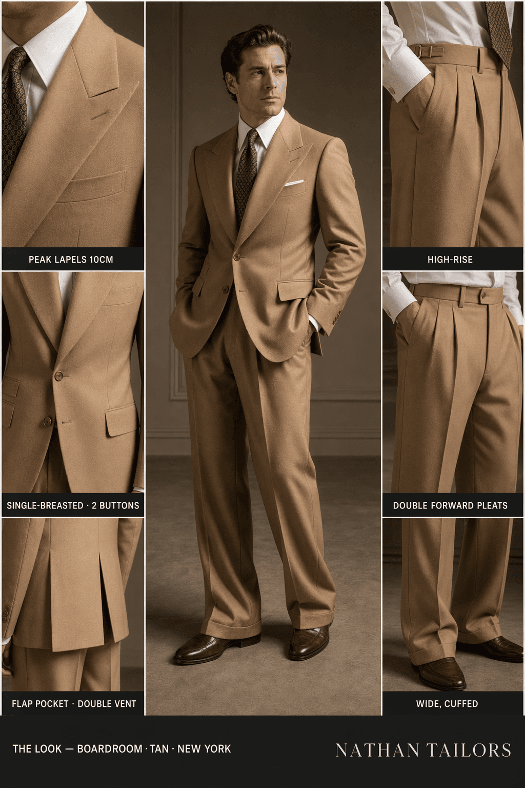 tan single-breasted suit — Nathan Tailors Hoi An tailor Atelier render