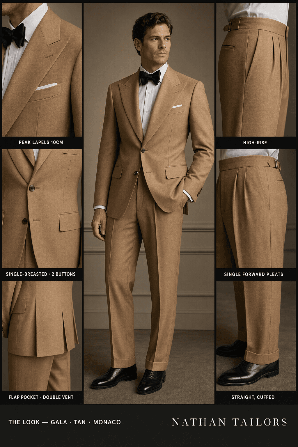 tan single-breasted suit — Nathan Tailors Hoi An tailor Atelier render