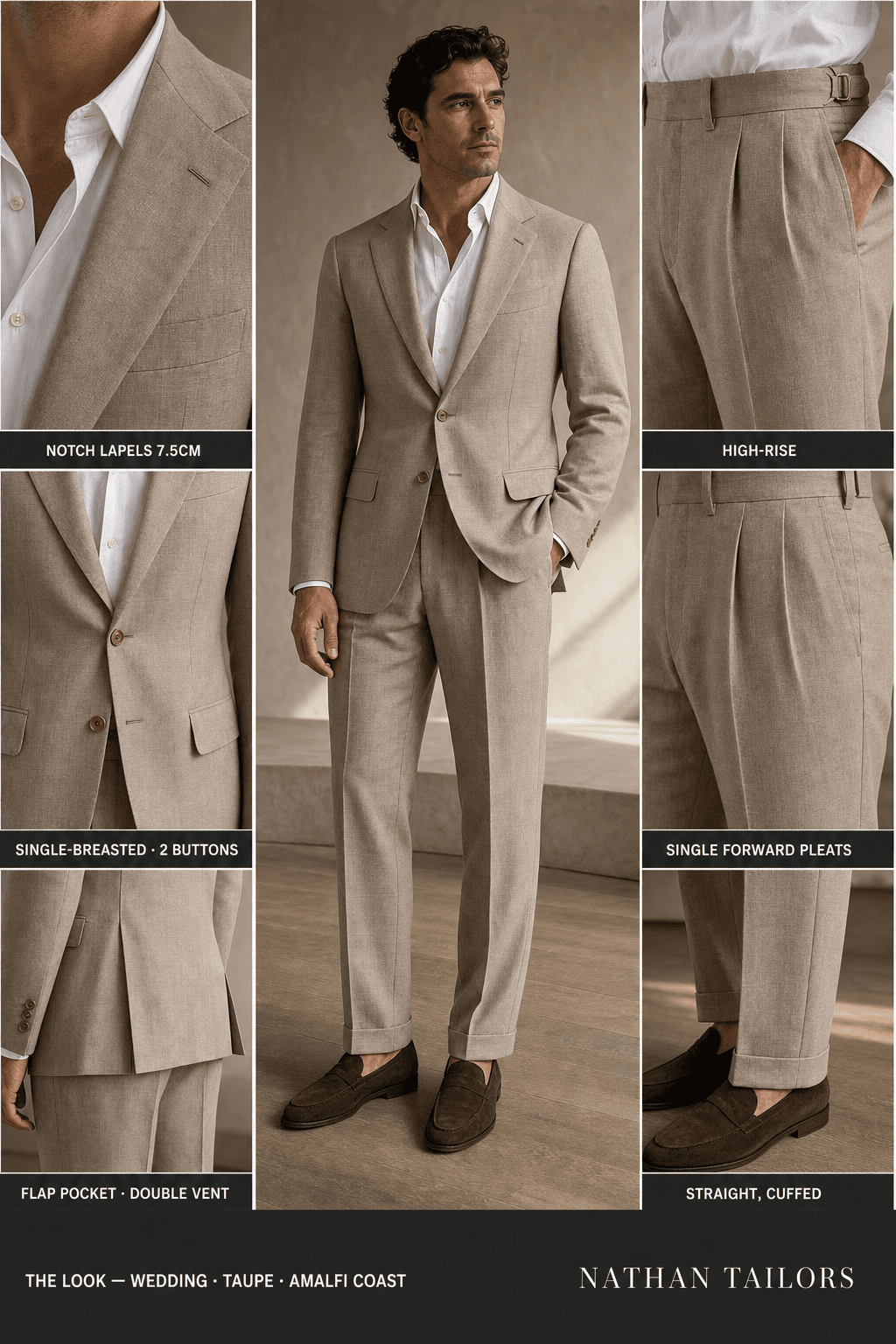 taupe single-breasted bespoke suit — custom tailored by Nathan Tailors, the Hoi An custom tailor