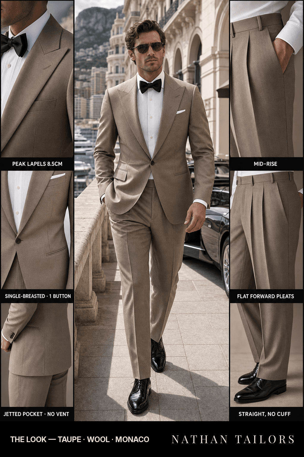 taupe single-breasted bespoke suit — custom tailored by Nathan Tailors, the Hoi An custom tailor
