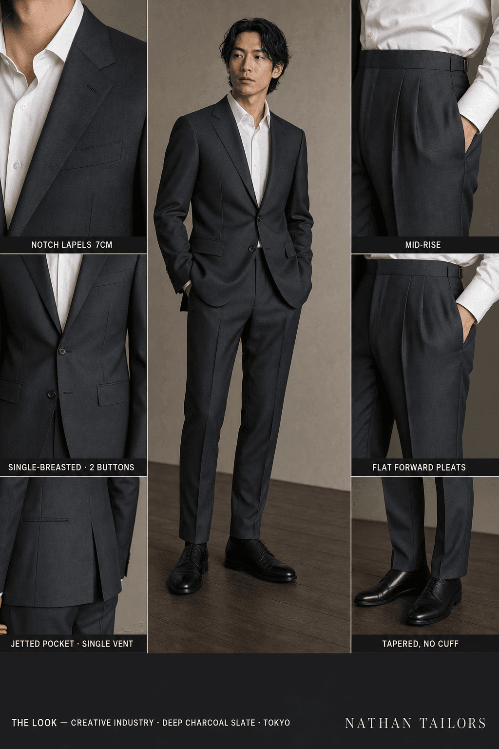 deep charcoal slate single-breasted bespoke suit — custom tailored by Nathan Tailors, the Hoi An custom tailor