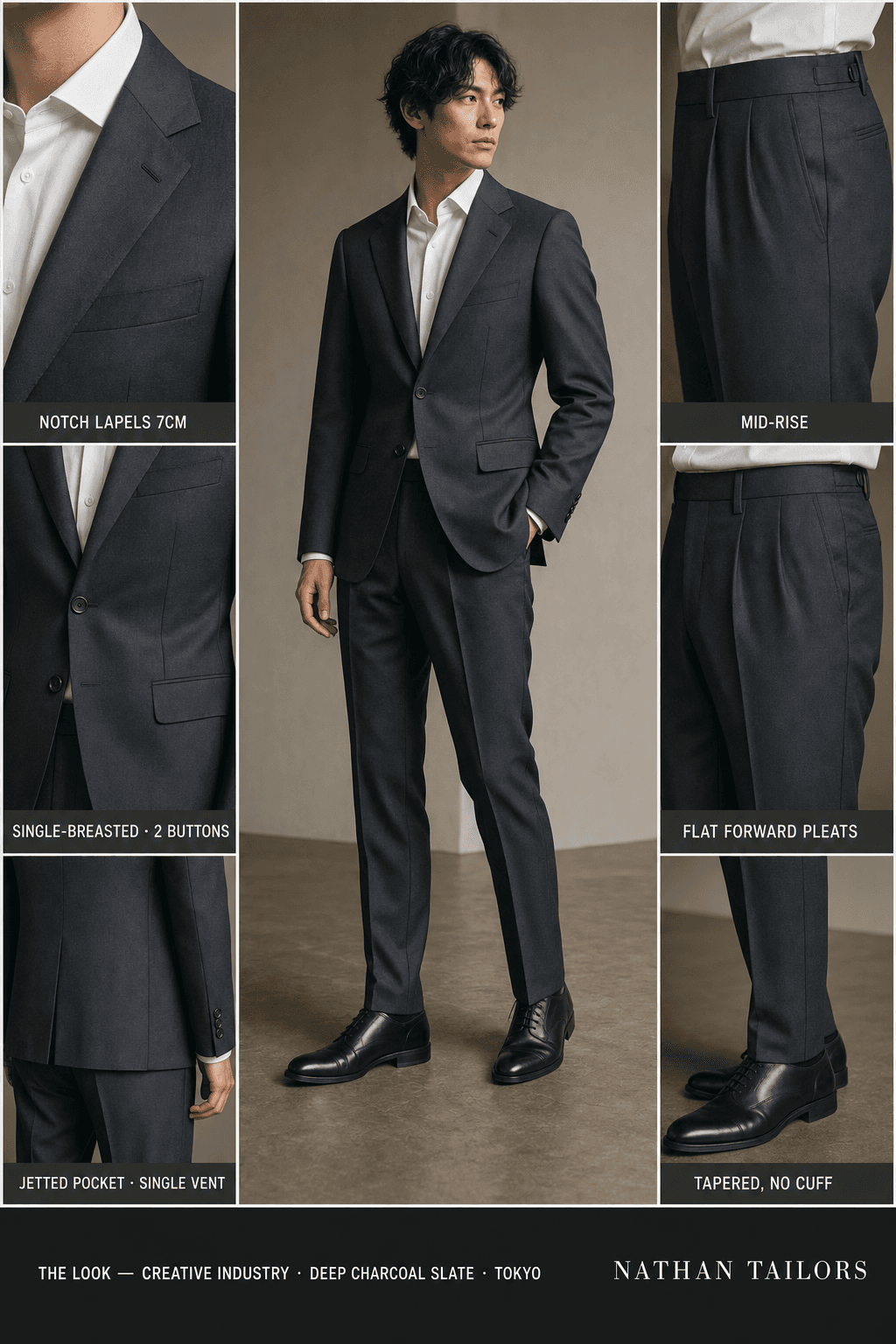 deep charcoal slate single-breasted bespoke suit — custom tailored by Nathan Tailors, the Hoi An custom tailor