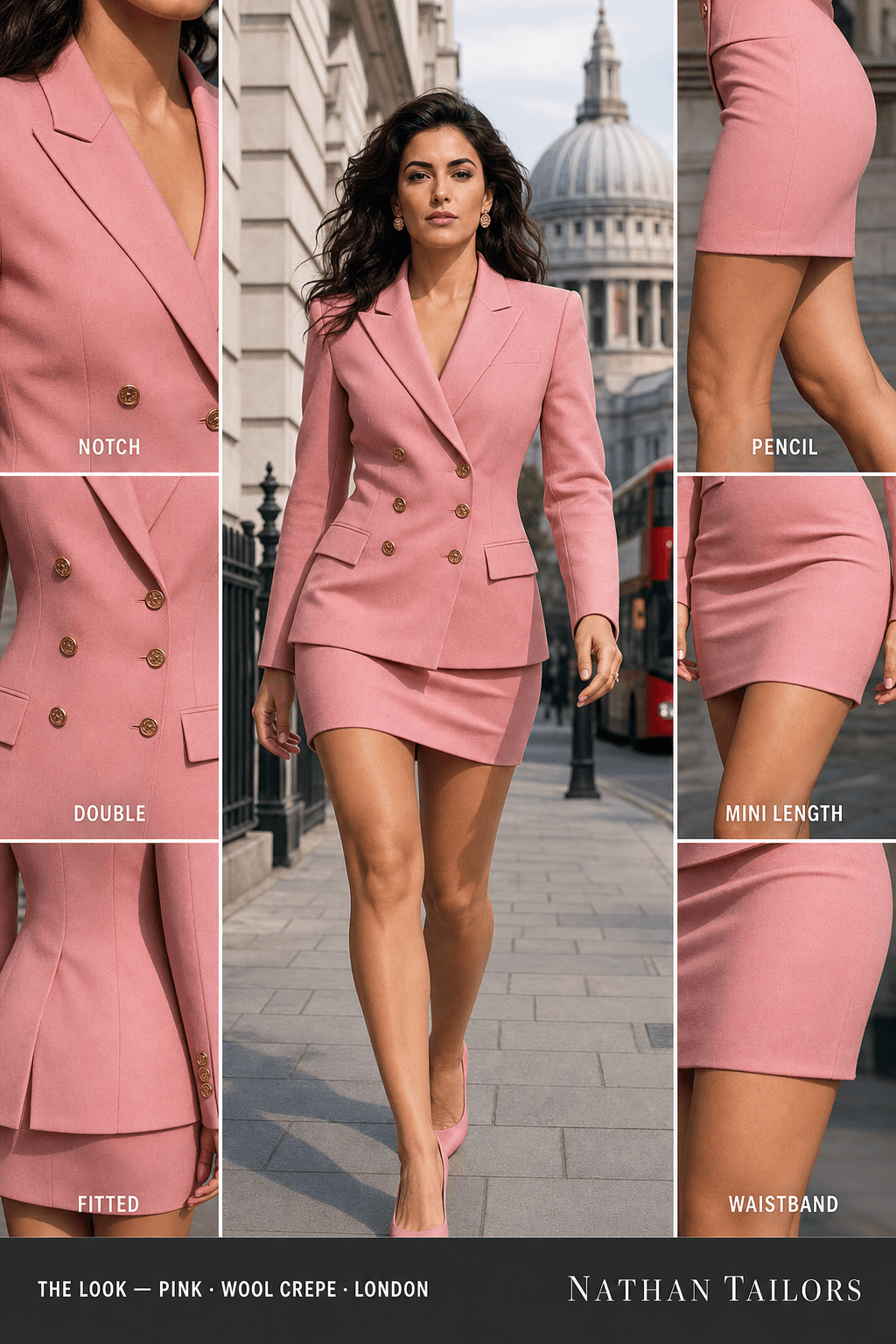 Women's suit in pink — custom tailored by Nathan Tailors, shipped worldwide