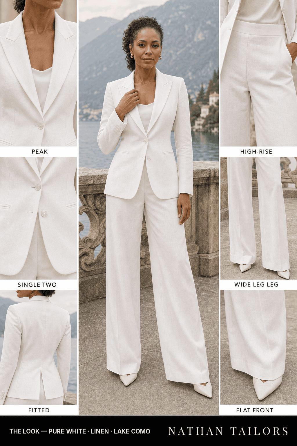 Women's suit in pure white — custom tailored by Nathan Tailors, shipped worldwide