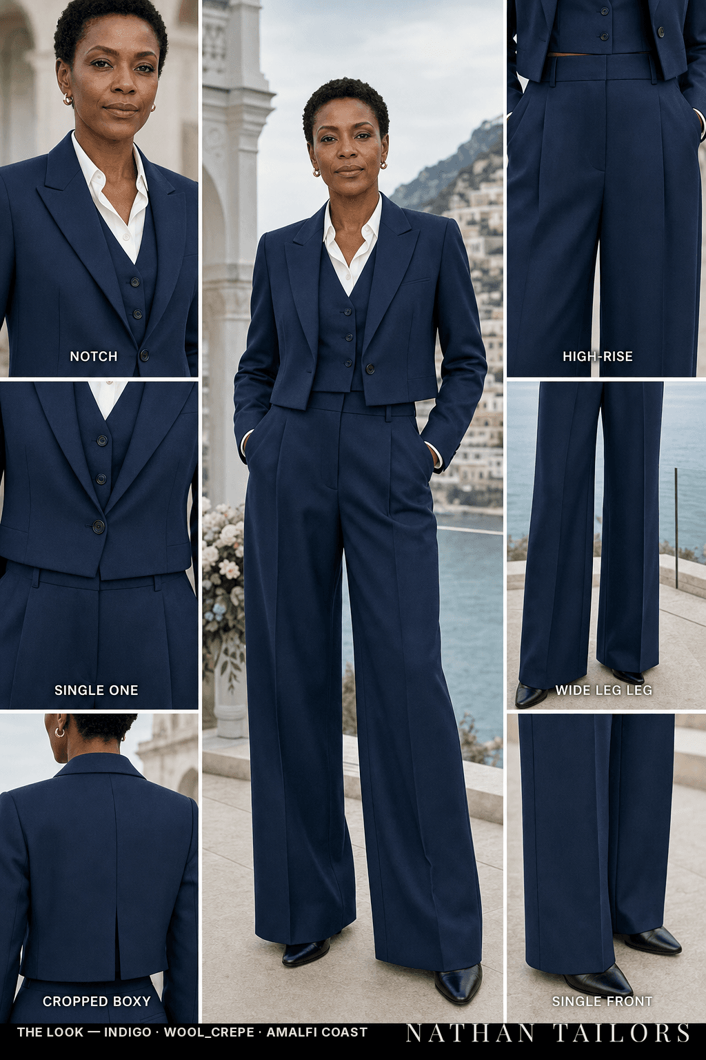 Women's suit in indigo — custom tailored by Nathan Tailors, shipped worldwide