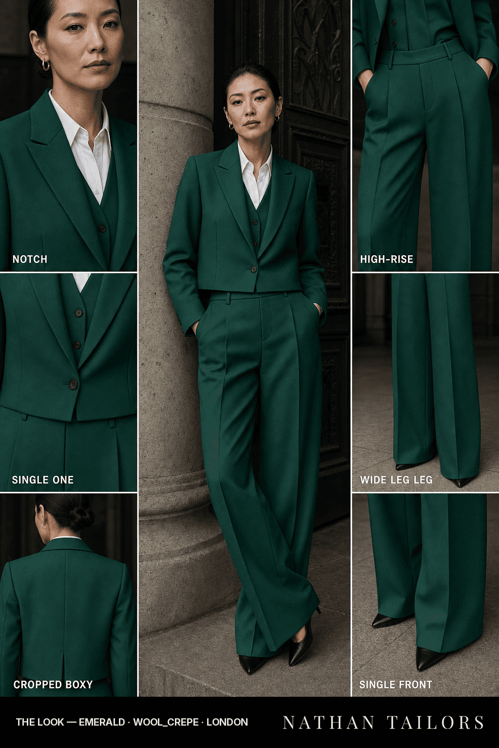 Women's suit in emerald — custom tailored by Nathan Tailors, shipped worldwide