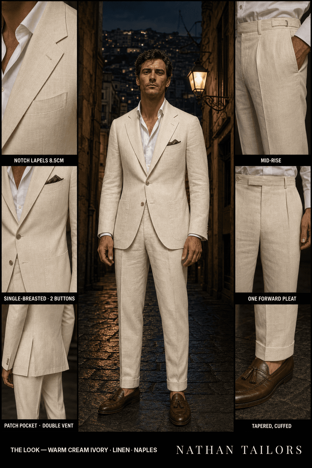 warm cream ivory single-breasted bespoke suit — custom tailored by Nathan Tailors, the Hoi An custom tailor