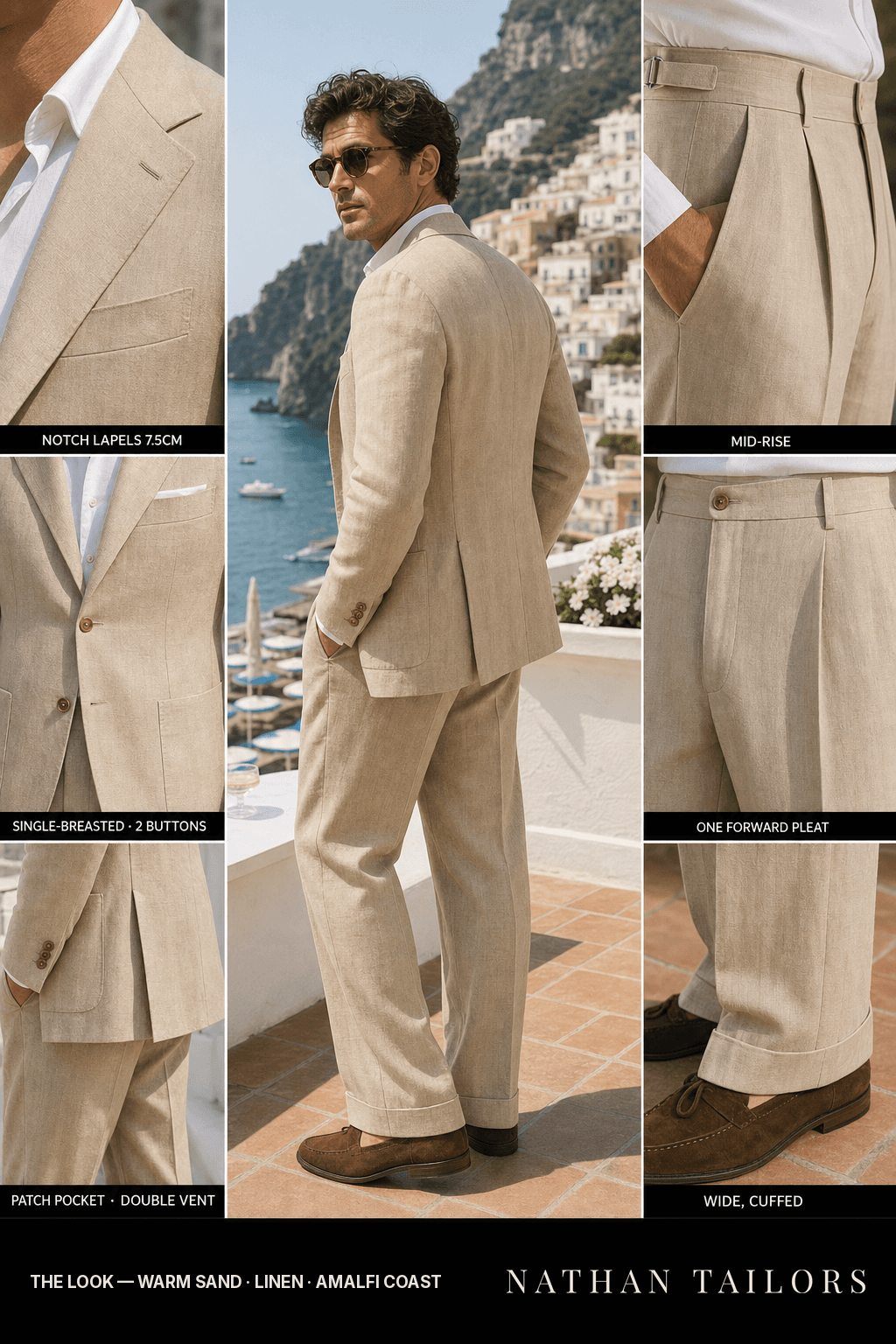 warm sand single-breasted bespoke suit — custom tailored by Nathan Tailors, the Hoi An custom tailor