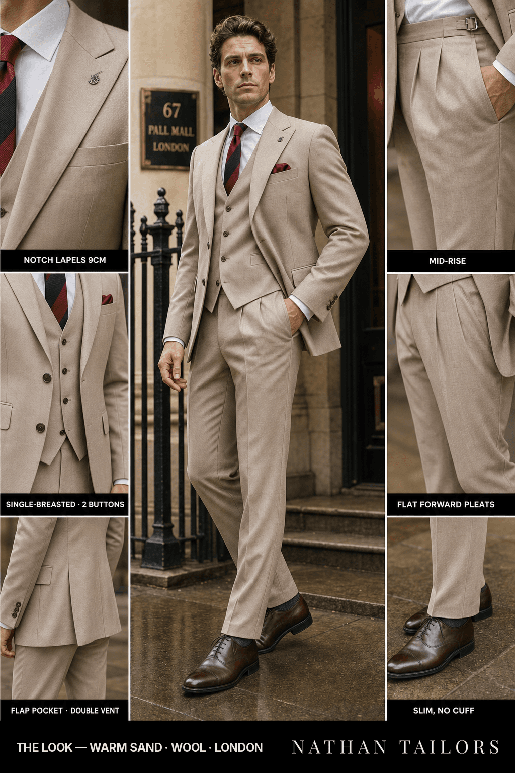 warm sand single-breasted bespoke suit — custom tailored by Nathan Tailors, the Hoi An custom tailor