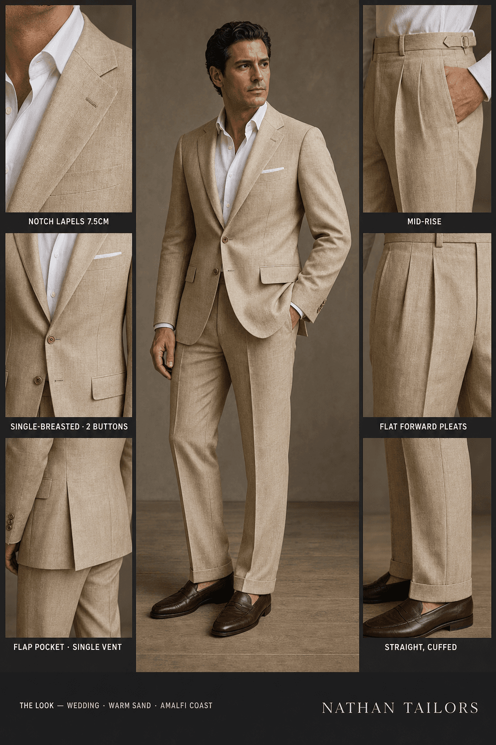 warm sand single-breasted bespoke suit — custom tailored by Nathan Tailors, the Hoi An custom tailor