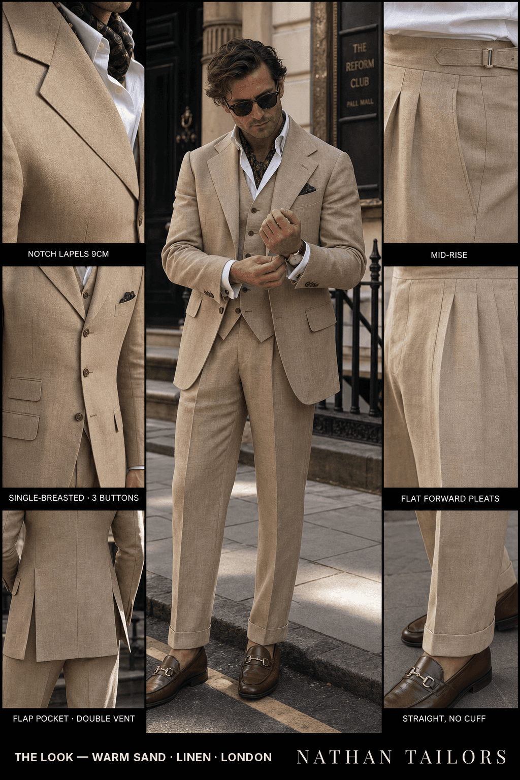 warm sand single-breasted bespoke suit — custom tailored by Nathan Tailors, the Hoi An custom tailor