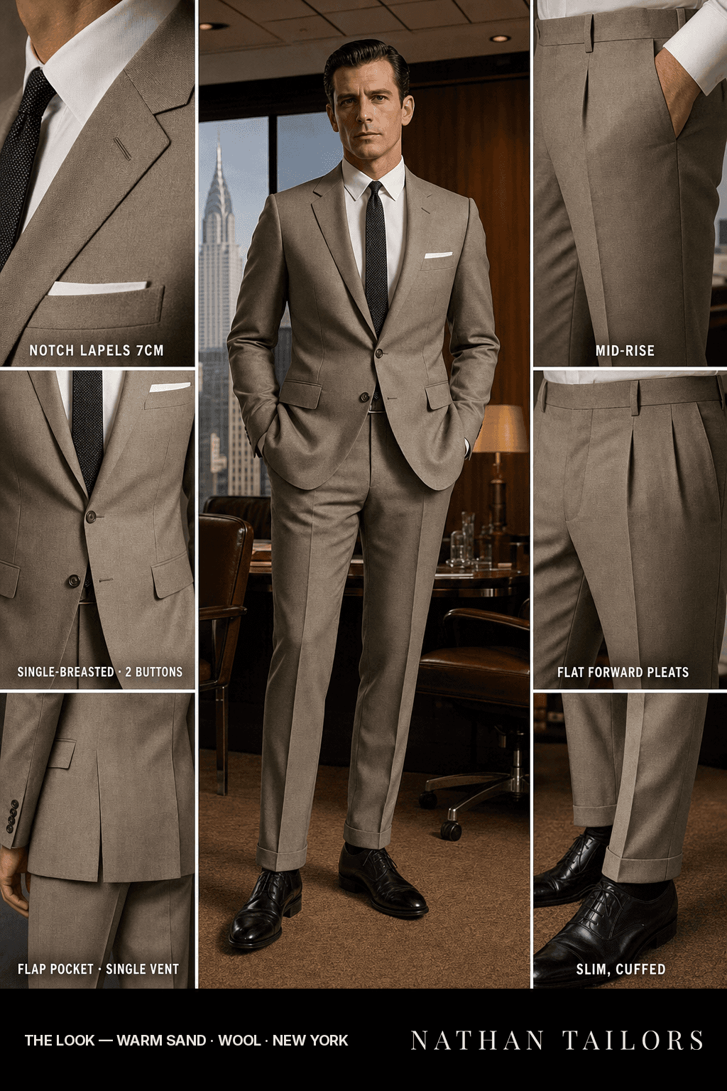 warm sand single-breasted bespoke suit — custom tailored by Nathan Tailors, the Hoi An custom tailor