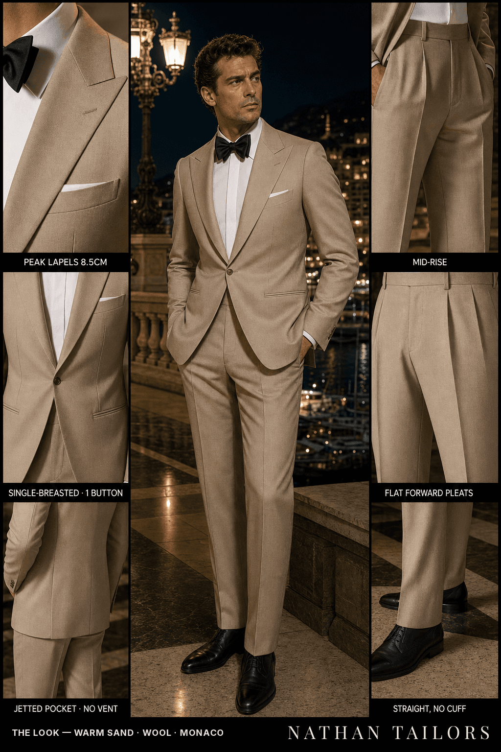 warm sand single-breasted bespoke suit — custom tailored by Nathan Tailors, the Hoi An custom tailor
