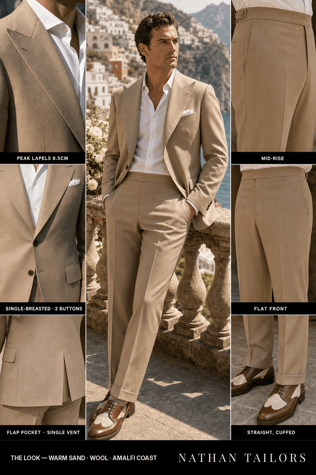 warm sand single-breasted bespoke suit — custom tailored by Nathan Tailors, the Hoi An custom tailor