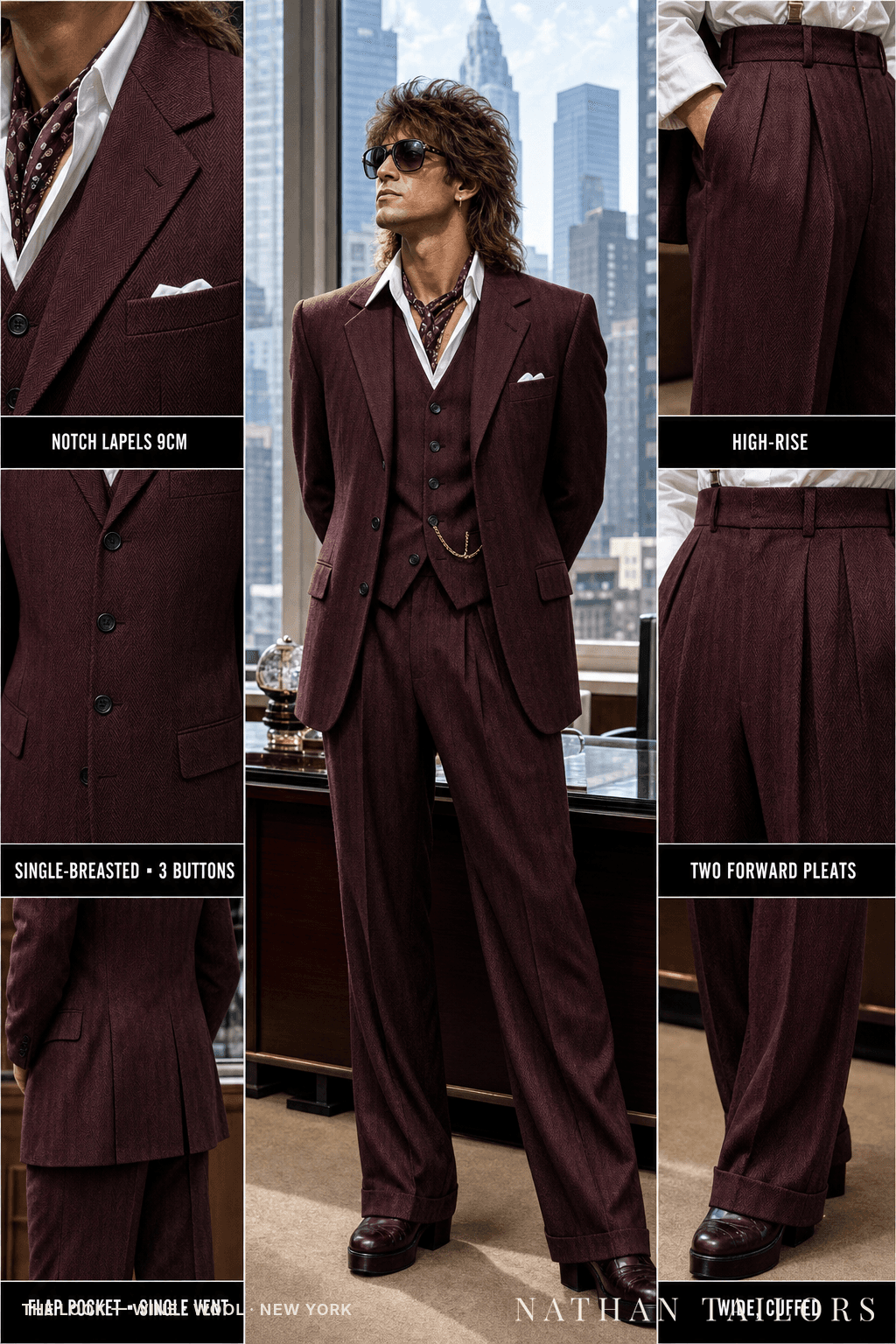 wine herringbone single-breasted bespoke suit — custom tailored by Nathan Tailors, the Hoi An custom tailor