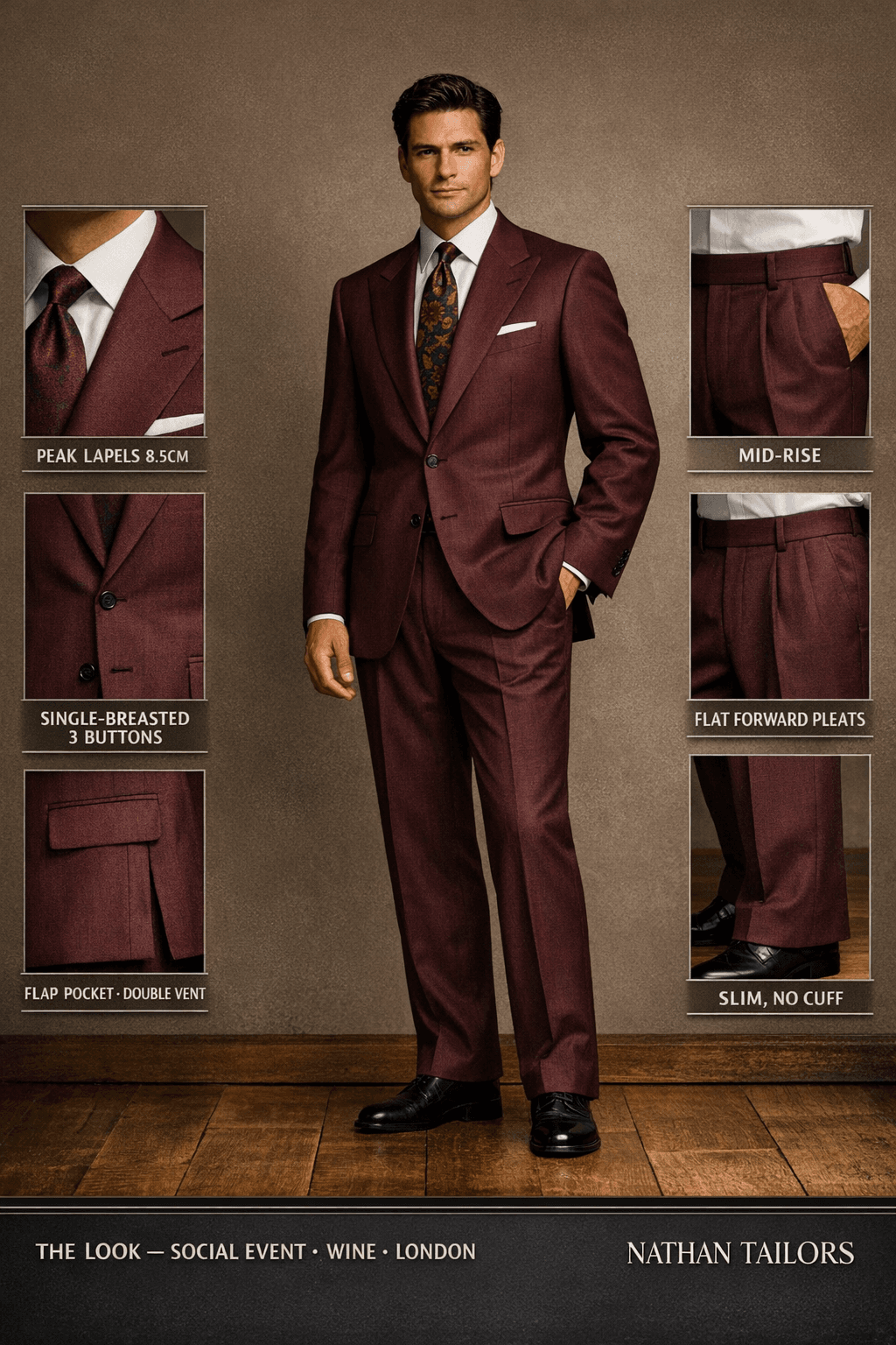 wine single-breasted suit — Nathan Tailors Hoi An tailor Atelier render