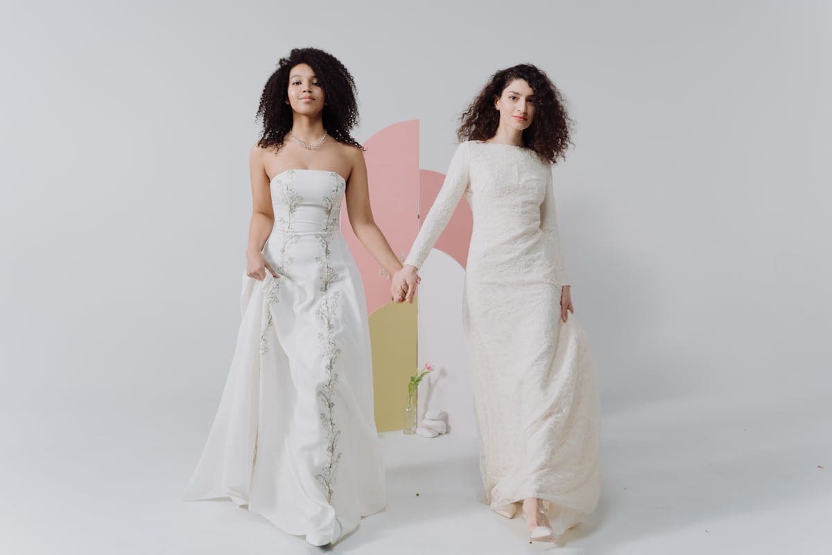 Complete bridal party in coordinated custom dresses