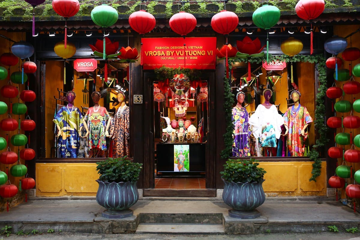 Colorful silk lanterns being made and hung in Hoi An, a favorite hands-on activity for kids