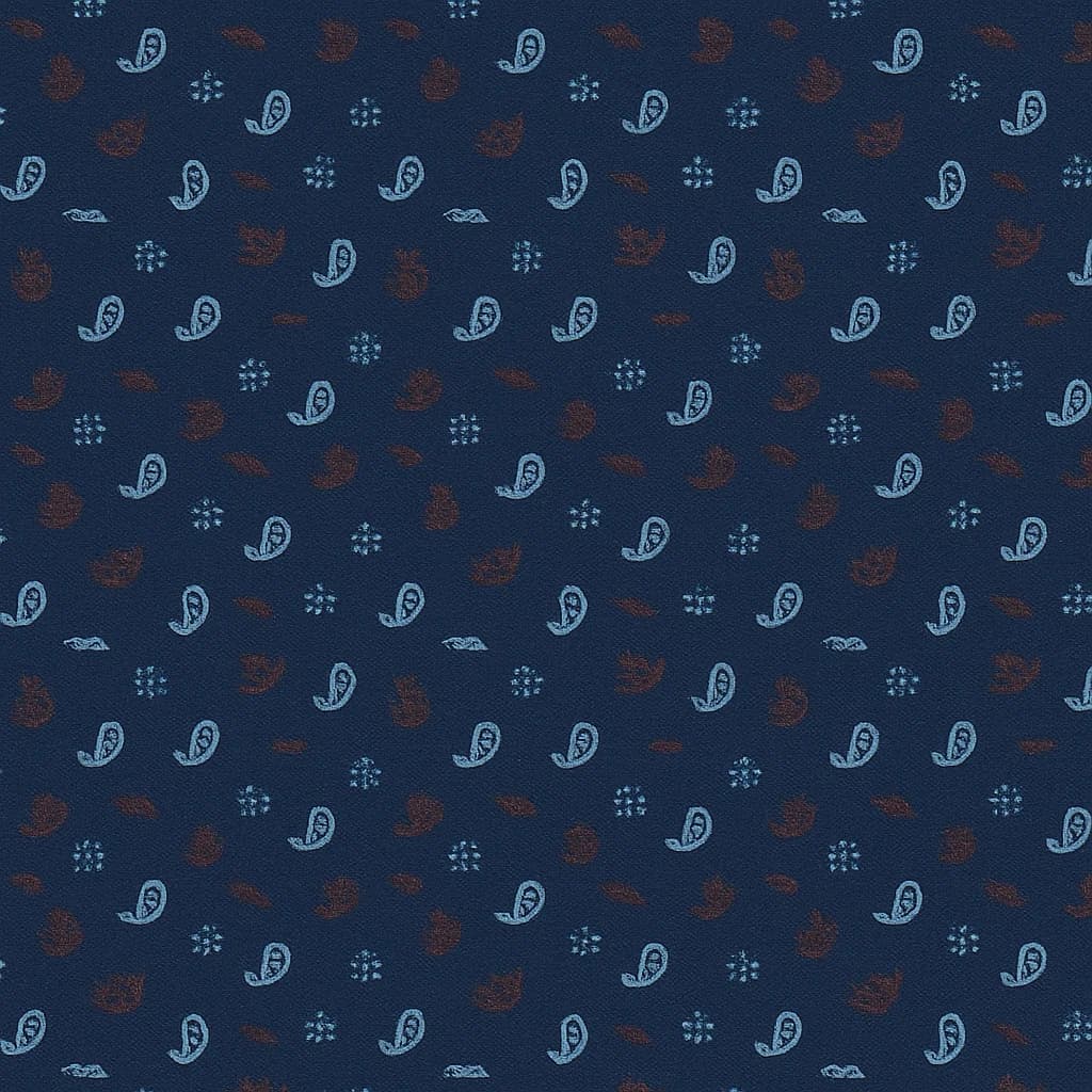 Cotton Blend Dark Blue Rust Orange Paisley Business Suits Fabric — Cotton Blend fabric swatch from Nathan Tailors, a Hoi An tailor