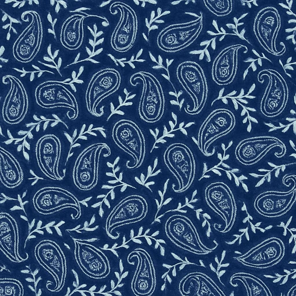 Cotton Blend Dark Navy Light Blue Paisley Dress Shirt Fabric — Cotton Blend fabric swatch from Nathan Tailors, a Hoi An tailor