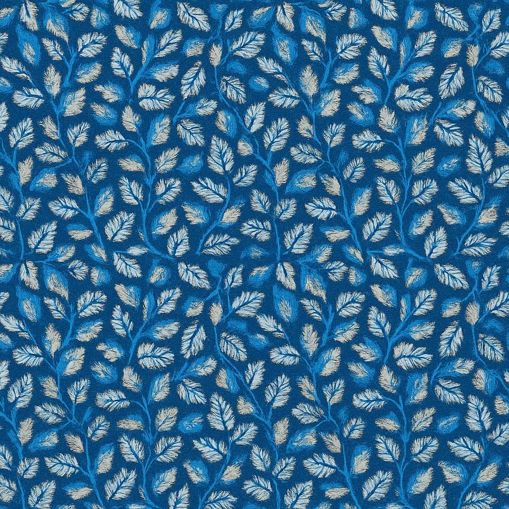Cotton Blend Deep Blue & Sky Blue Leaf Casual Shirts Fabric — Cotton Blend fabric swatch from Nathan Tailors, a Hoi An tailor