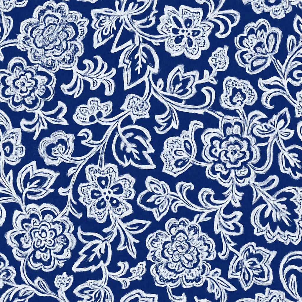 Cotton Blend Navy Blue White Floral Casual Dresses Fabric — Cotton Blend fabric swatch from a Hoi An tailor