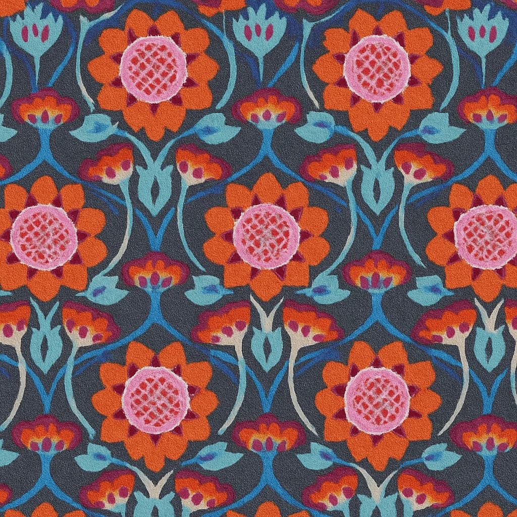 Cotton Orange Dark Blue Floral Casual Dresses Fabric — Cotton fabric swatch from Nathan Tailors, a Hoi An tailor