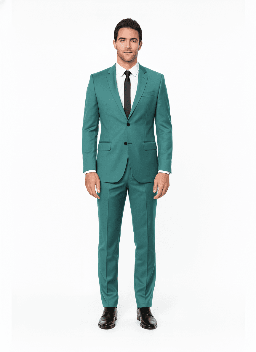 Organic Cotton Deep Aqua Solid Casual Shirts Fabric on full suit — AI-rendered by Nathan Tailors, a Hoi An tailor