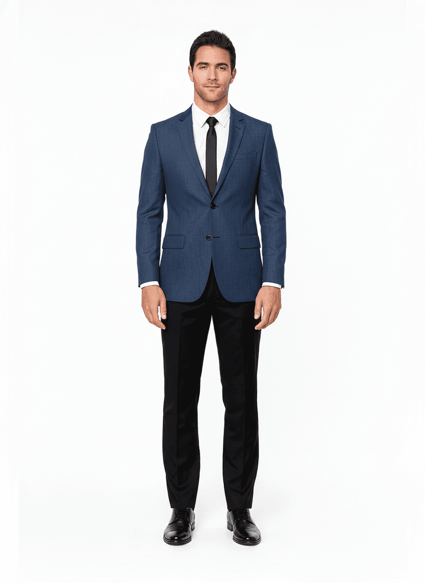 Organic Cotton Denim Blue Solid Casual Blazers Fabric on jacket — AI-rendered by Nathan Tailors, a Hoi An tailor