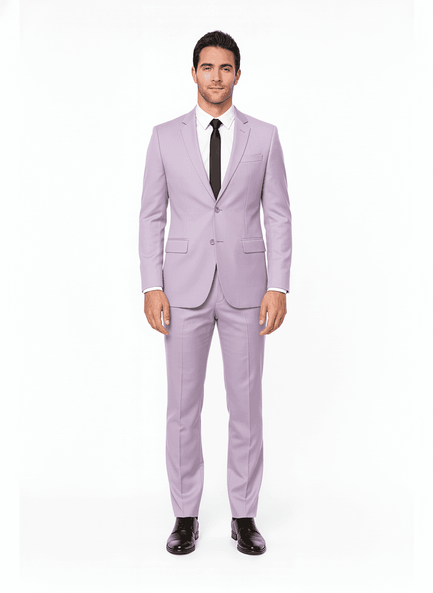 Organic Cotton Lavender Blush Solid Dress Shirts Fabric on full suit — AI-rendered by Nathan Tailors, a Hoi An tailor