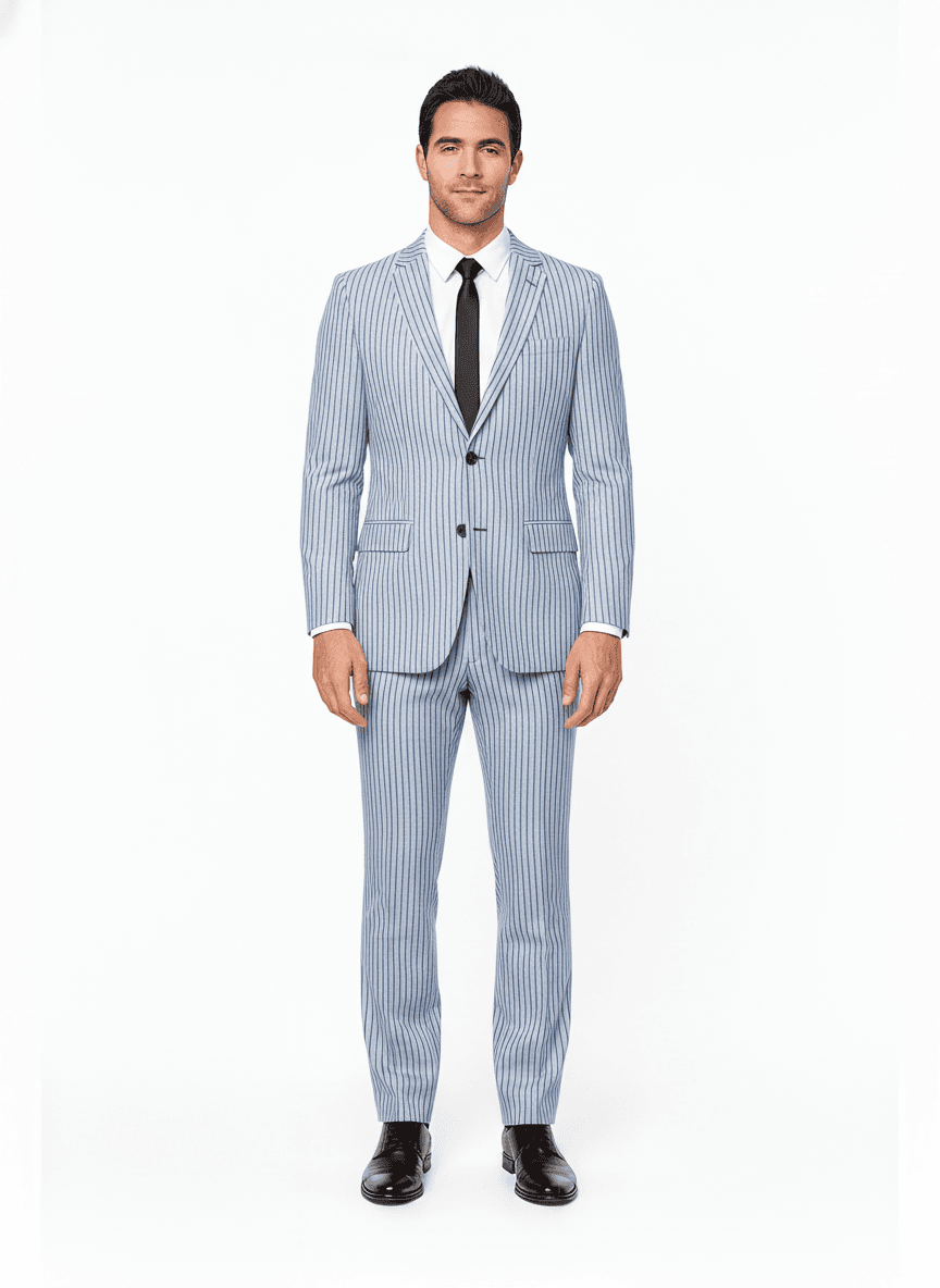 Cotton Gray Solid Dress Shirt Fabric on full suit — AI-rendered by Nathan Tailors, a Hoi An tailor