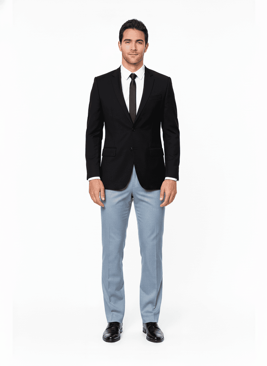 Organic Cotton Pale Blue Solid Dress Shirt Fabric on pants — bespoke pants and custom tailored suit visualization by Nathan Tailors, the Hoi An custom tailor