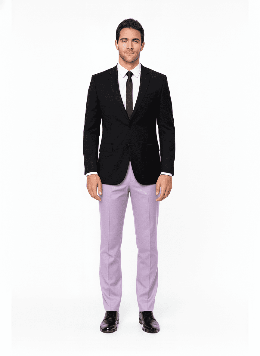 Cotton Lavender Light Pink Solid Dress Shirt Fabric on full suit — AI-rendered by Nathan Tailors, a Hoi An tailor