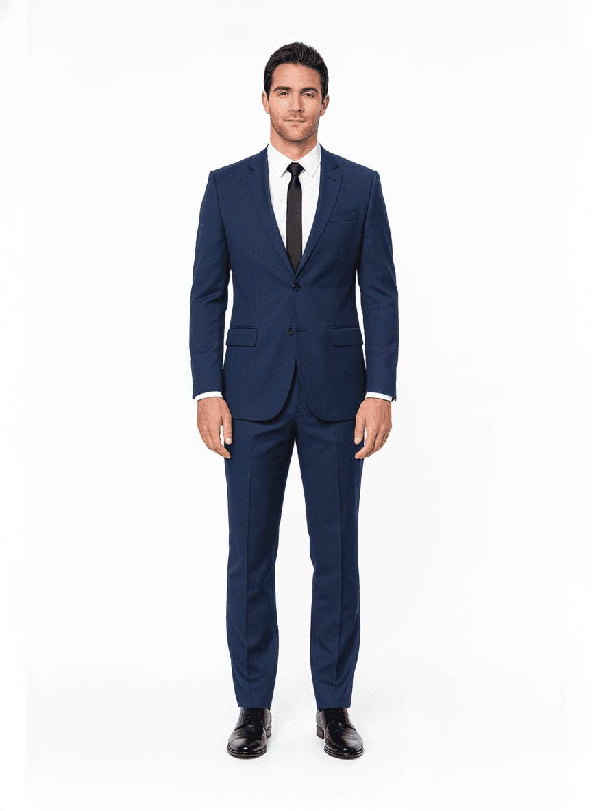 Cotton Dark Navy Blue Solid Business Suiting Fabric on full suit — Nathan Tailors Hoi An tailor