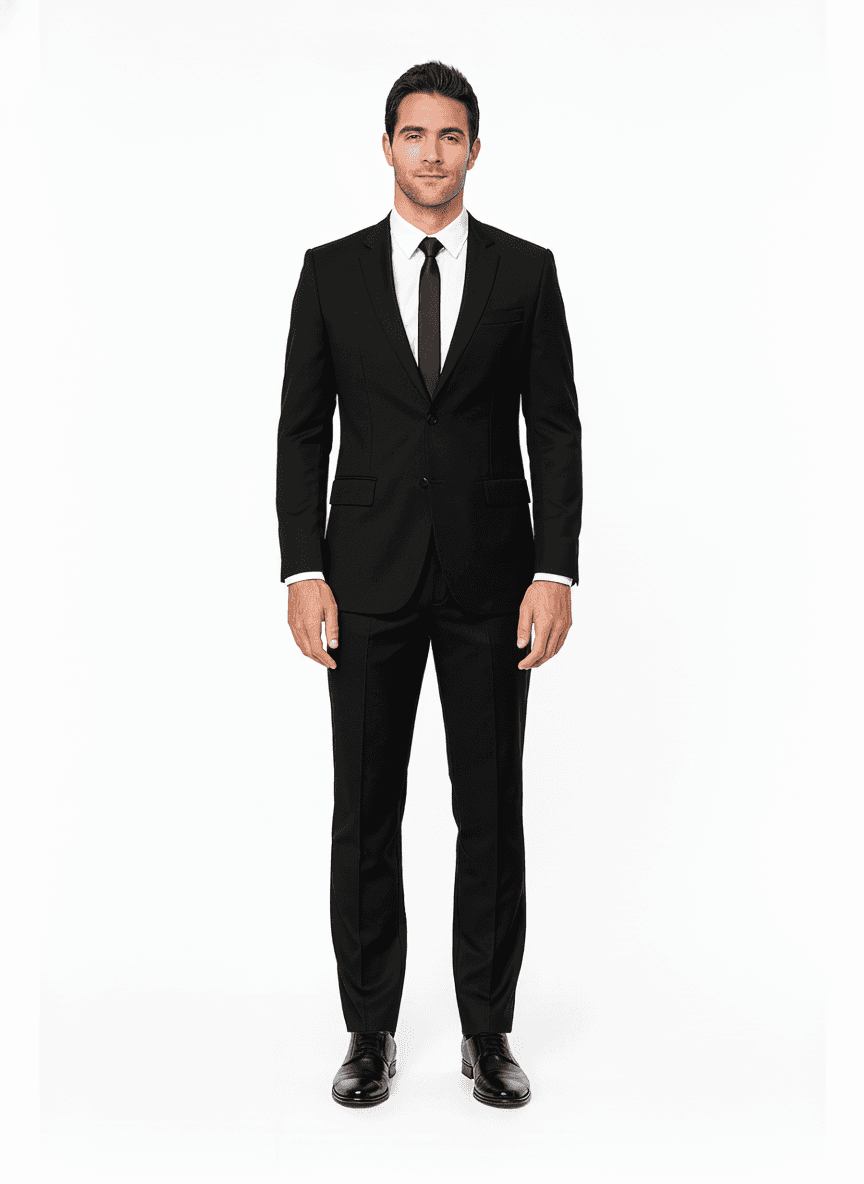 Cotton Deep Navy Solid Business Suiting Fabric on full suit — AI-rendered by Nathan Tailors, a Hoi An tailor