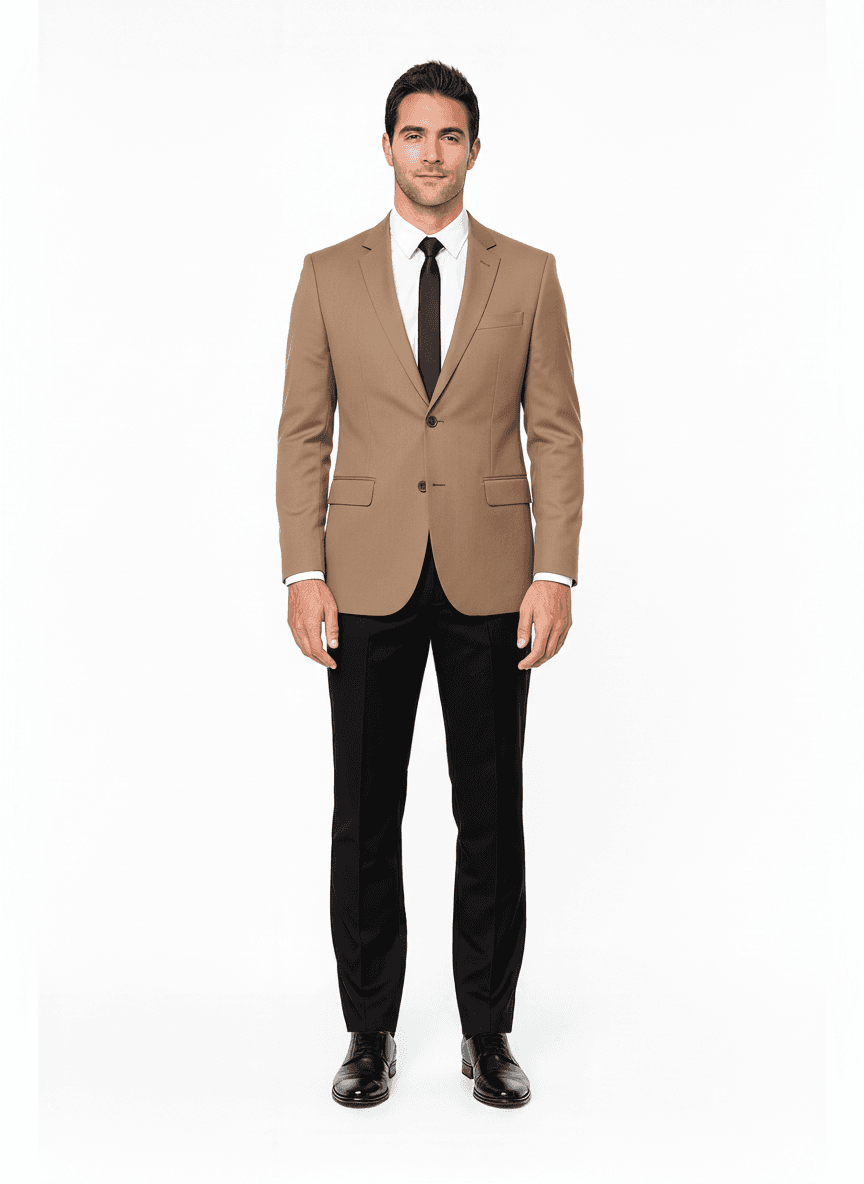 Cotton Blend Warm Taupe Solid Business Suits Fabric on jacket — AI-rendered by Nathan Tailors, a Hoi An tailor