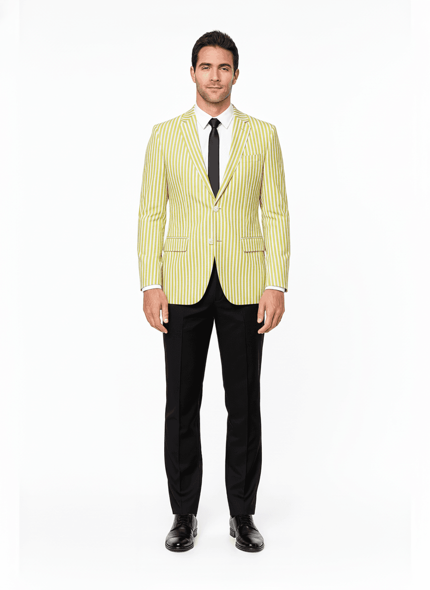 Cotton Blend Light Yellow Striped Casual Shirts Fabric on jacket — AI-rendered by Nathan Tailors, a Hoi An tailor