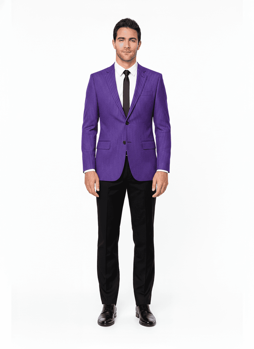 Cotton Blend Medium Purple Dark Violet Pinstripe Business Suiting Fabric on jacket — AI-rendered by Nathan Tailors, a Hoi An tailor