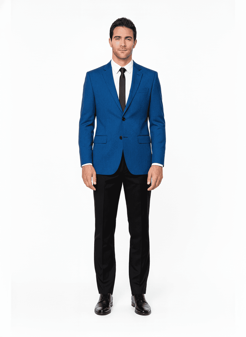 Cotton Blend Steel Blue Dark Blue Ribbed Business Suiting Fabric on jacket — Nathan Tailors Hoi An tailor