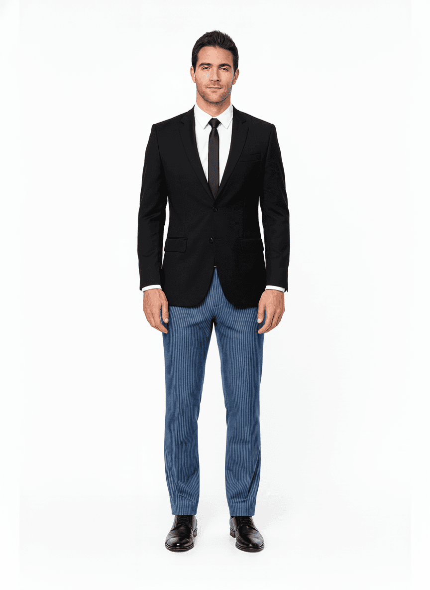 Cotton Blend Steel Blue Light Gray Pinstripe Dress Shirts Fabric on pants — Nathan Tailors Hoi An tailor