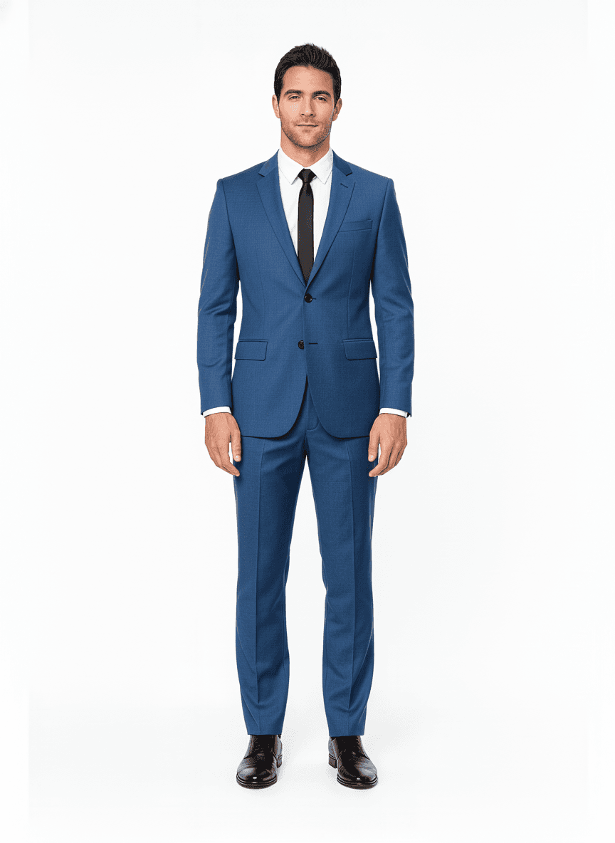 Cotton Blend Denim & Slate Blue Solid Casual Shirts Fabric on full suit — AI-rendered by Nathan Tailors, a Hoi An tailor