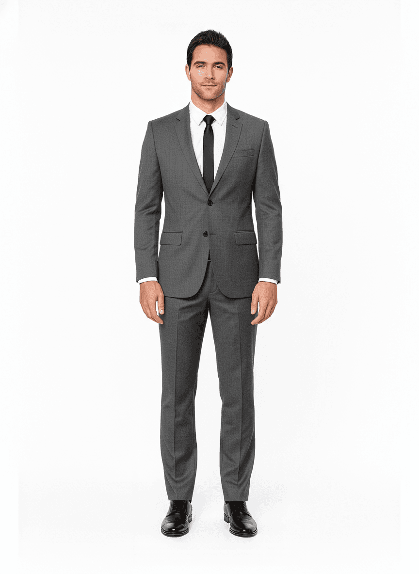 Merino Wool Cool Gray Solid Business Suits Fabric on full suit — AI-rendered by Nathan Tailors, a Hoi An tailor