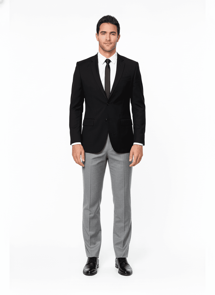 Merino Wool Light Gray Solid Business Suiting Fabric on full suit — AI-rendered by Nathan Tailors, a Hoi An tailor